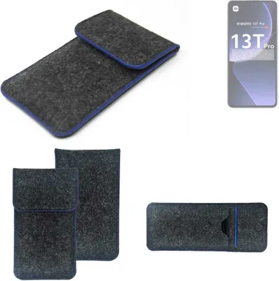 Produktbild von K-S-Trade Handy-Hülle Schutz-Hülle kompatibel mit Xiaomi 13T Pro Filztasche Pouch Tasche Case Sleeve Filzhülle dunkelgrau, blauer Rand