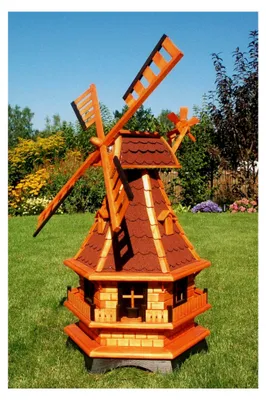 Produktbild von Windmühle mit Kugellager, optional mit Solarbeleuchtung (rot mit Solarbeleuchtung, Höhe 100 cm)