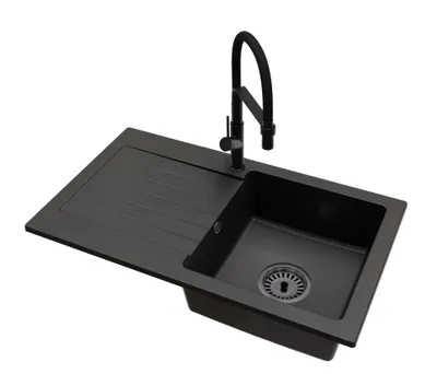 Produktbild von Küchenspüle 1 Becken Leon Siphon Schwarz Armatur Venice Schwarz