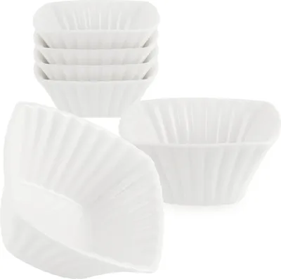 Produktbild von com-four® 6-teiliges Servierset - kleine, weiße Servierschälchen - fein gerippte Keramikschälchen für Vor- und Nachspeisen - Amuse-Gueule-Set