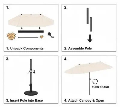 Image de Parasol double pour jardin - Parasol de terrasse - 4,6 x 2,7 mètres - 12 baleines - Ouvertures de ventilation - Mécanisme à manivelle