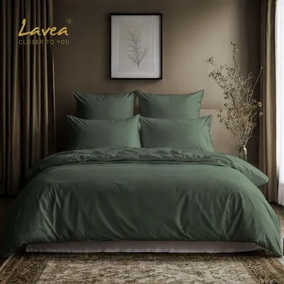 Produktbild von Lavea® Bettwäsche Set, 1 Bettbezug 135x200 cm + 1 Kissenbezug 80x80 cm - Olivgrün