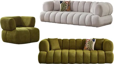 Produktbild von Villa Möbel Sofa Set Blues Rosa-Beige Stellvariante:2+2+1 Handmade, pflegeleichter Mikrofaser Samtstoff