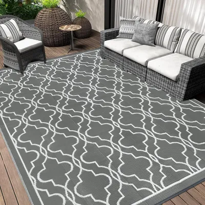 Obrázek produktu pro Venkovní koberec - 180 x 270 cm - Voděodolný a UV-odolný koberec z polypropylenu - Šedý