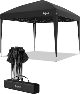 Produktbild von Zelsius Faltbarer Pavillon 3 x 3 m, Schwarz, Pop-Up Faltpavillon, Gartenzelt, Partyzelt mit Tasche