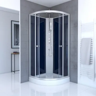 Zdjęcie produktu dla Kompletny prysznic MARWELL Kompletny prysznic Gotowy prysznic Night Blue 85 x 85 x 225 cm - okr?g?y prysznic z wej?ciem od przodu - kabina prysznicowa z wysokiej jako?ci profili aluminiowych - wysoko?? wej?cia 15 cm