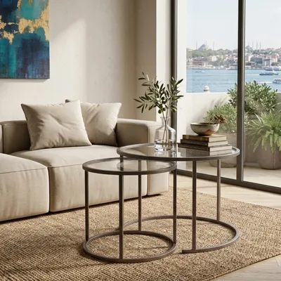 Productafbeelding van Skye Decor, hoogwaardige set van drie bijzettafels - grijs design, 100% metaal