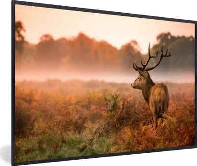 Produktbild von MuchoWow® MuchoWow® Gerahmtes Poster Hirsche - Nebel - Herbst 30x20 cm - Poster mit zchwarzem Bilderrahmen - Kunstdruck - Bild-Poster