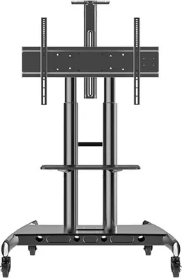 Produktbild von Mobiler TV Ständer mit Doppelablage, extra stabile Basis, Industrie-Rollen, höhenverstellbar