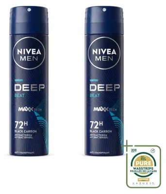 Image de 2 x Déodorant spray NIVEA MEN Deep Beat - 150 ml - Pack économique - 2 pièces