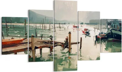 Produktbild von Bild auf Leinwand - Leinwandbild - Boot Ufer Brücke - 125x70cm - Wand Bild - Wanddeko - Wandbilder - Leinwanddruck - Bilder - Kunstdruck - Wanddekoration - Leinwand bilder - Wandkunst - EA125x70-3829