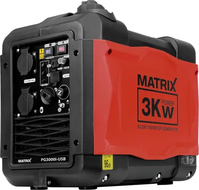 Produktbild von Matrix Notstromaggregat Benzin leise Inverter Stromerzeuger 3300 Watt Stromgenerator mit USB Stromaggregat digitaler Generator 230V 12V leicht tragbar Eco Modus PG 3000i-USB | 4 Takt | 59 dB(A) | 24kg