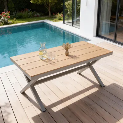 Produktbild von Gartentisch WINDY, WPC Holzoptik, champagner/natur, wetterfest und strapazierfähig. Ideal für Garten, Terrasse und Balkon, inklusive Terrassenmöbel und Balkonmöbel.