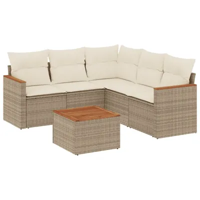 Produktbild von vidaXL 6-tlg. Garten-Sofagarnitur mit Kissen Beige Poly Rattan