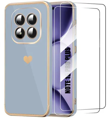 Image de Coque + 2 Verres Trempés pour Xiaomi Redmi Note 15 Pro Plus 5G, Silicone Bleu Motif Cœur