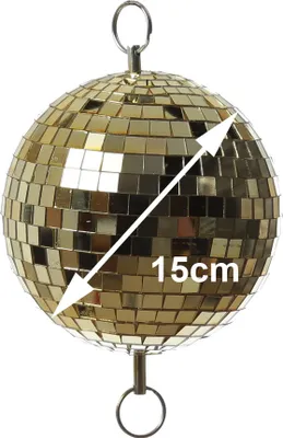 Spiegelkugel 15cm - gold - Discokugel Echtglas - 10x10mm Spiegel - PROMO - Metallöse oben + unten