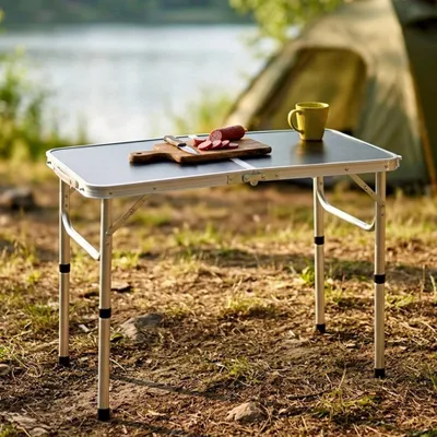 Image de Table de camping pliante, hauteur réglable, métal, 80 x 40 cm