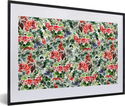 Produktbild von MuchoWow® Gerahmtes Poster Pflanzen - Beeren - Muster 60x40 cm - Poster mit Schwarzem Bilderrahmen Wandposter Rahmen Foto Bilder - Schlafzimmer - Plakat in Rahmen - Drucken