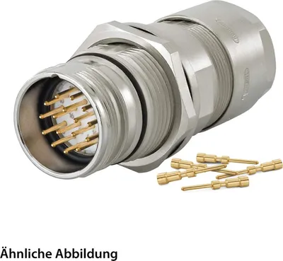 Produktbild von HUMMEL SET inkl. Kontakte M23 Signal Wanddurchführung Kupplung, Crimpein. gerade Polzahl 9-pol. 1+8, Stift mit