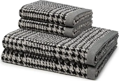 Produktbild von Möve Brooklyn Glencheck 2 X Handtuch 2 X Duschtuch im Set Elegantes Design mit klassischen Mustern, Hautsympathisch und angenehm weich, Pflegeleicht für den täglichen Gebrauch schwarz 6er Set