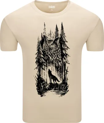 Produktbild von Diarbo Herren T-Shirt mit Aufdruck Wildtierporträts Wolf und Eule Beige Gr.M
