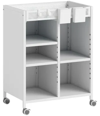 Produktbild von Zimilo Bücherregal auf Rollen Weiß, 4 Ebenen Rollwagen mit verstellbaren Böden und Hängekörben, mobiler Organizer für Büro Wohnzimmer Küche