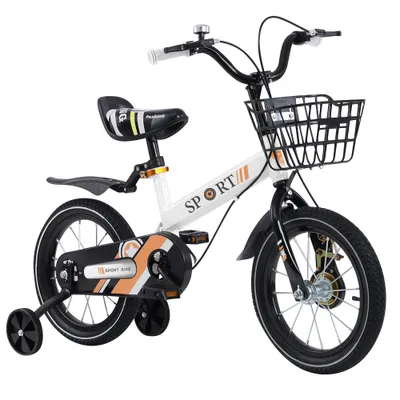 Image de 16 pouces Vélo d'enfant Vélo de garçon Vélo d'apprentissage avec roues de soutien Vélo de garçon fille Vélo blanc