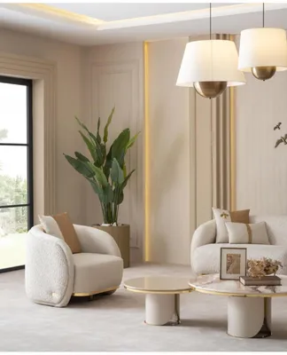 Zdjęcie produktu dla Beżowy stolik kawowy, okrągły stolik drewniany, stolik do salonu, meble designerskie