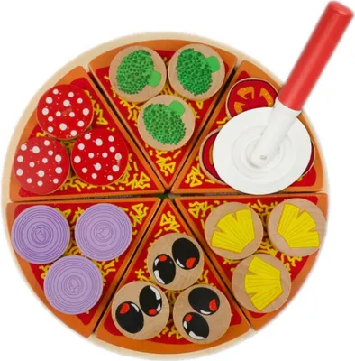 Produktbild von Pizza-Set Zubehör aus Holz für Kinderküche und Kaufladen Inklusive Schneidebrett und Pizzaschneider 27 Teile 22471