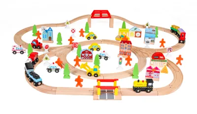 Image de Rijoka Train en bois avec rails - Set de train, 100 pièces