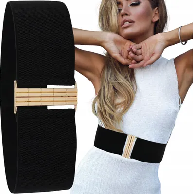 Produktbild von Elastischer Damengürtel - Goldene Schnalle - Bambusmuster - Elegantes Styling - Komfort - Stilvolle Ergänzung - Perfekte Passform