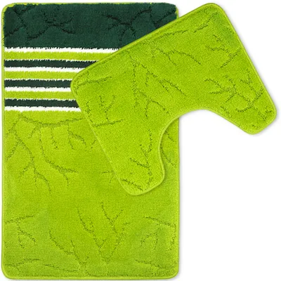 Produktbild von Badteppich Set 2-TLG. Grün-Hellgrün - rutschfest & Weich, Badematte für Badezimmer Teppich 50x80 cm & 50x40 cm - Ideal für Fußbodenheizung