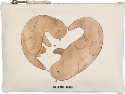 Produktbild von Mr. & Mrs. Panda kosmetiktäschchen Otter Herz Größe M - Weiß - Geschenk, Kulturbeutel, Liebe, Täschchen, Hochzeitstag, Pouch, Federtasche, Make-Up Tasche, Kulturtasche