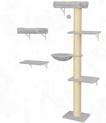 Produktbild von Kletterwand Katzen, 3-teilig Katzenkletterwand Set, Katzen Wandelemente mit Kratzbaum, Plattformen Hängematte