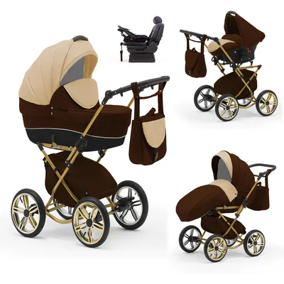 Produktbild von Klassischer Kinderwagen Sorento Gold 5 in 1 inkl. Sportsitz, Autositz und Iso Base in 19 Farben