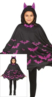 Produktbild von Tiere Halloween Fledermaus Umhang Kinderkostüm Kapuze Lila Schwarz Für Abenteuer Geisterstunde Rollenspiel Fest Kostümteile Spuk Flügel, Größe: 128/134 Farbe: Schwarz / Lila