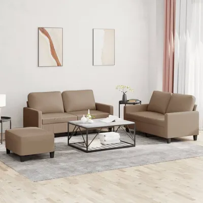 Produktbild von Möbel 3-tlg. Sofagarnitur mit Kissen Cappuccino-Braun Kunstleder - Klassische Sofas 3201417