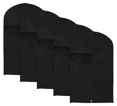 Produktbild von 31" Kleidersack, 5er-Pack Atmungsaktive Anzugtasche zur Aufbewahrung von hängenden Kleidungsstücken, Kleidersäcke mit Reißverschluss für Anzüge, Mäntel, Kleider, Schwarz