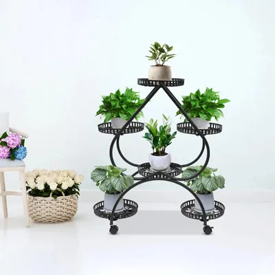 Zdjęcie produktu dla Stojak na rośliny – 6-poziomowa półka na kwiaty – żelazo – 73×28×80 cm – do użytku wewnątrz – do montażu – czarny