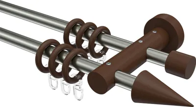 Produktbild von Interdeco Gardinenstange / Vorhangstange Edelstahl / Nussbaum lackiert, Typ Adrian Holly (Kegel), 16 mm Ø 2-läufig, 220 cm