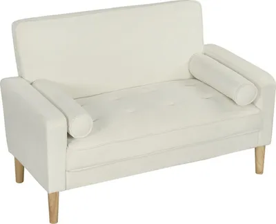 Produktbild von 2-Sitzer-Sofa, Doppelsitzsofa mit Kautschukholzbeinen, Polstersofa für Wohnzimmer, Schlafzimmer, Cremeweiß