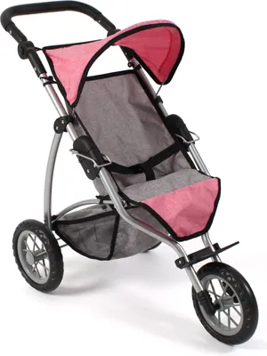 Produktbild von Bayer Chic 2000 Sport-Puppenjogger Leon | 3-Rad Buggy für Puppen | Höhenverstellbarer Griff 49-78 cm | Ab 4 Jahren geeignet, Melange dunkelgrau-pink