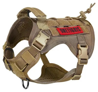 Image de Harnais pour chien tactique, anti-traction, réglable, avec poignée et anneau en D, couleur marron