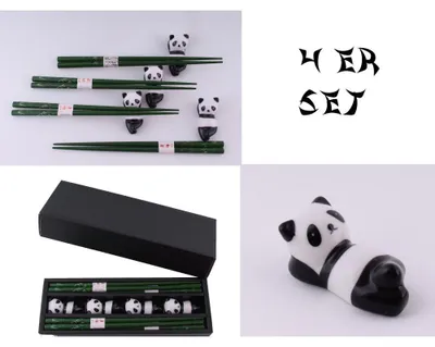 Produktbild von 080 Essstäbchen Chopsticks 4 er Set, Motiv Panda