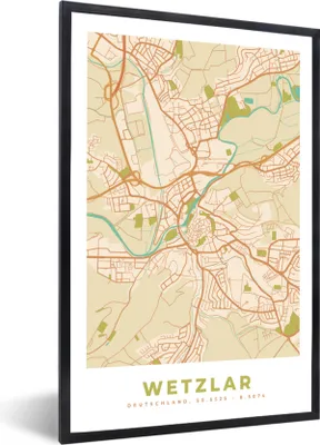 Produktbild von MuchoWow® Gerahmtes Poster Stadtplan - Wetzlar - Vintage - Stadtplan 40x60 cm - Poster mit Schwarzem Bilderrahmen Wandposter Rahmen Foto Bilder - Papierdruck - Wandbilder
