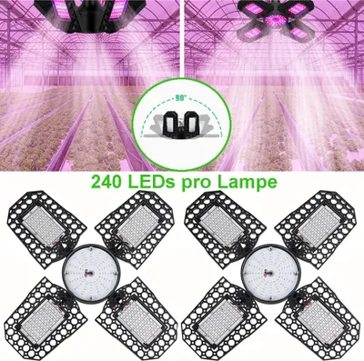 Obrázek produktu pro 2 kusy LED lampa na rostliny E27 240 LED (červená, modrá), skládací světlo, světlo na rostliny pro skleník pokojové rostliny květiny zelenina ovoce