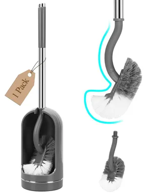 Produktbild von Toilettenbürste mit Halter - Gebogene WC-Bürste mit Randreiniger - Grau