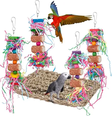 Produktbild von Wellensittich Spielzeug, Vogelspielzeug Für Vögel, Natürliches Maiskolben,Papagei Kauspielzeug Buntes Sicheres Holz Block Schaukel zum Kauen für Alle Papageien & Vogel (Rot)