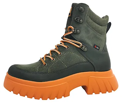 Image de Chaussures de ville Rieker pour femmes, bottines, chaussures à lacets, bottes, couleur verte, style décontracté