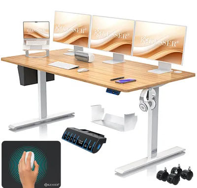 Produktbild von KESSER® Höhenverstellbarer Schreibtisch elektrisch | Ergonomisch Steh-Sitz Schreibtisch | 3-Funktions-Memory Steuerung | Inkl. 360° Rollen & USB-Ladeanschluss | Computertisch für Homeoffice